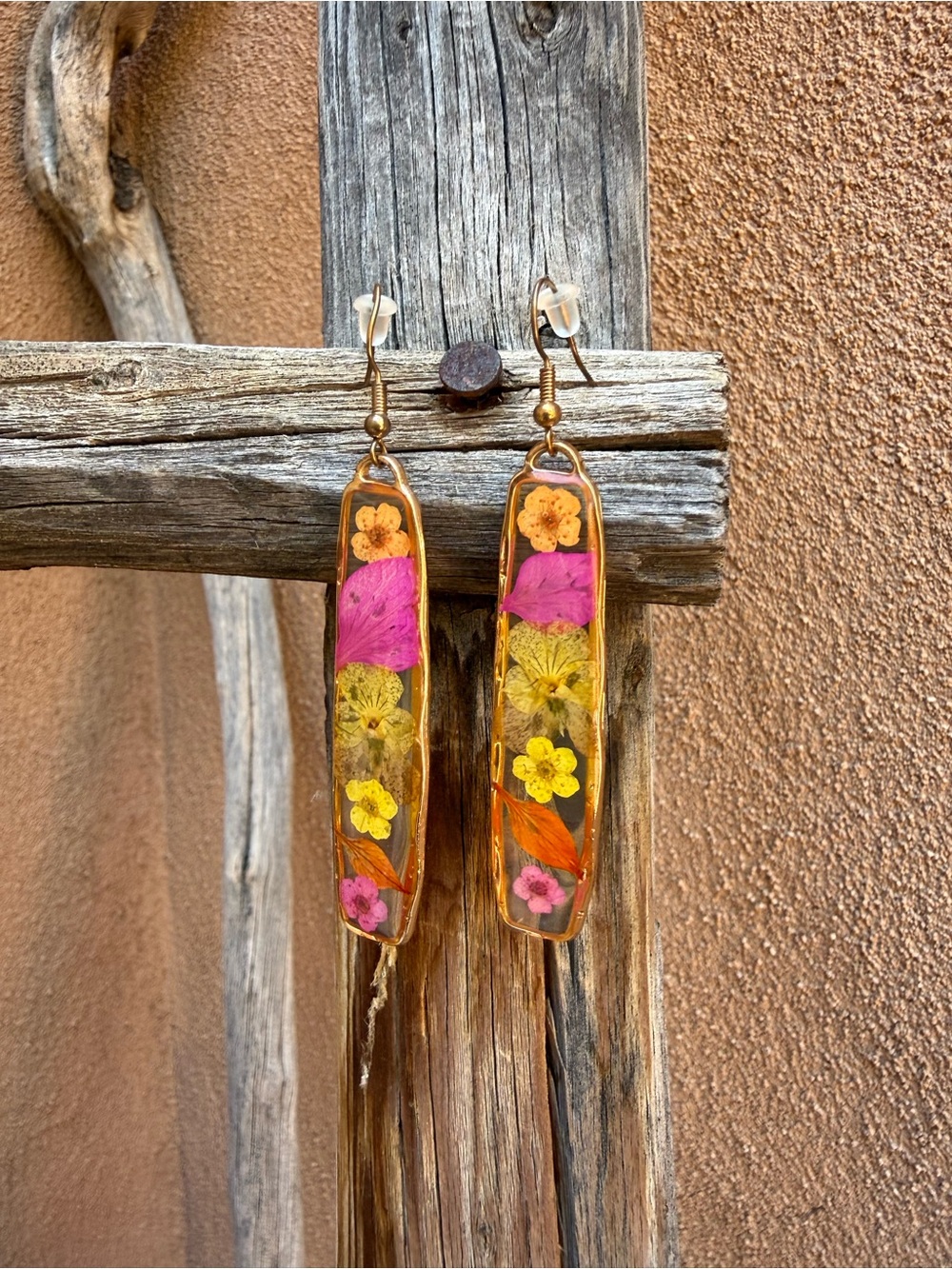 Handmade Pink & Yellow Floral Resin Drop Earrings